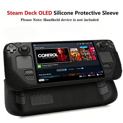 Black Silicone Protective Case Cover with 2-Pack Glass Screen Protectors for Steam Deck OLED