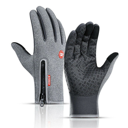 Grey Bike Cycling Gloves Touch Waterproof Full Finger Winter Fitness