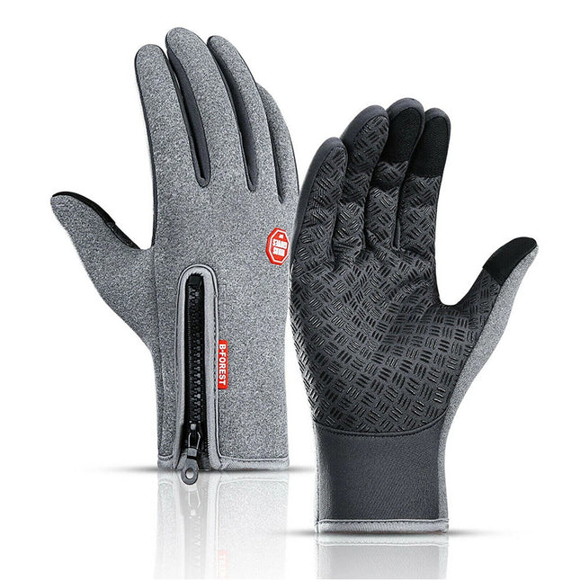 Grey Bike Cycling Gloves Touch Waterproof Full Finger Winter Fitness
