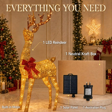180cm Animated Solar Christmas Reindeer LED Light - Rotating Head, Iron Frame,Indoor & Outdoor