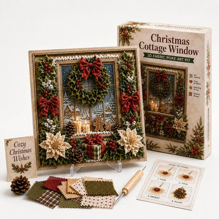 3D Christmas Fabric Poke Art Kit, DIY Needle Punch Craft Set with Frame Decor Wreath Set