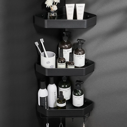 3x Corner Bathroom Kitchen Shelving Organizer Steel Bathroom Rack Towel Holder