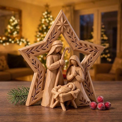 Christmas Nativity Ornament, Holy Family Manger Scene with Bethlehem Star