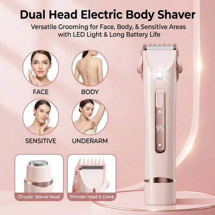 Electric Bikini Trimmer for Women Dual Head Body Groomer USB Rechargeable Pink