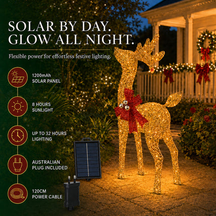 75cm Christmas Reindeer 70LED Warm White Solar Lights Iron Frame Outdoor Garden Xmas Decor