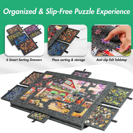 1000 Piece Puzzle Board  Tilting Felt Surface 2-in-1 Stand & 6 Drawers