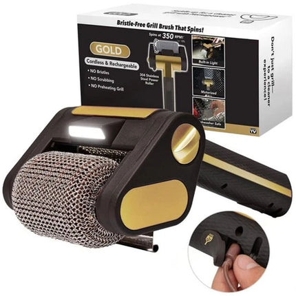 Electric BBQ Grill Brush Cordless Scrubber with LED Light Handle Bristle Cleaner