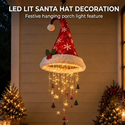 Lighted Santa Hat Hanging Chandelie Light Glowing Star Tassel Hat Decorations