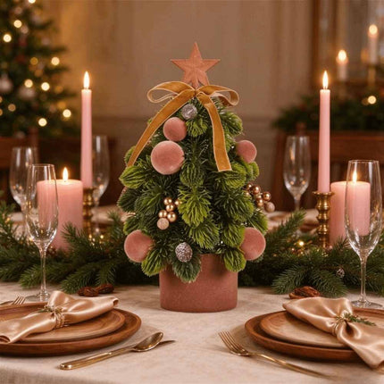 Ribbon Bow Mini Christmas Tree Plush Xmas Decorative Ornament Home