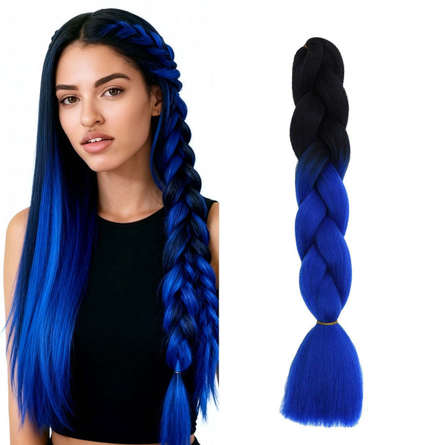 62cm Synthetic Gradient Coloured Braiding Hair Extensions - Black&Admiral Blue