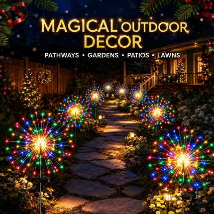 2Pack Solar Powered Garden Outdoor Lights Firework Yard Pathway Christmas Lights