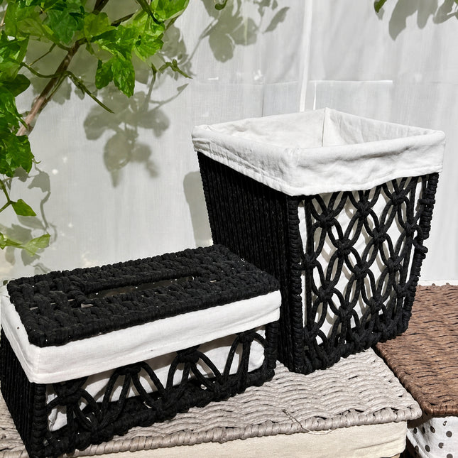 Tissue Box Woven Cotton Rope Paper Cube Organizer Container Case Holder Black