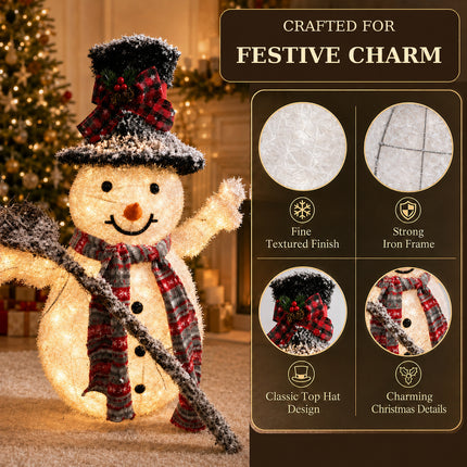 65cm Solar Powered LED Lighted Snowman Metal Frame Garden Christmas Decoration