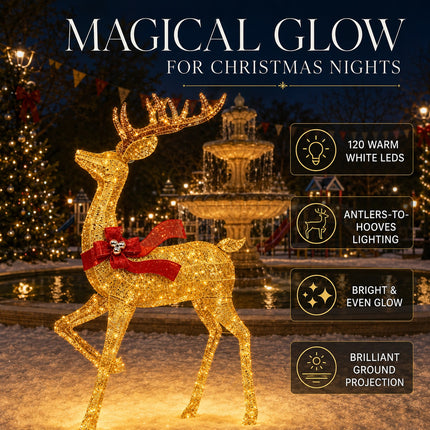 180 mm Solar Powered LED Christmas Reindeer Decor Lighted Iron Frame Indoor Outdoor