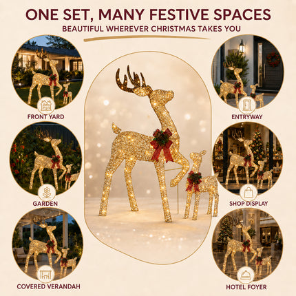 2-Piece Led Lighted Christmas Gold Prancing Reindeer Set Decoration