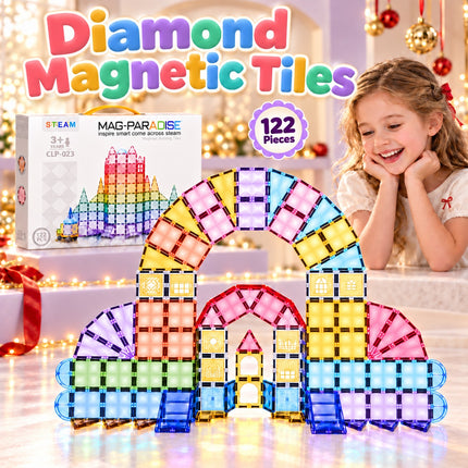 122 Pcs Magnetic Tiles Castle Kids Building Blocks 3D Construction Christmas Gift Toy