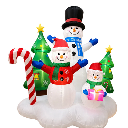 216cm LED Lights Christmas Inflatable Snowman Family with Trees Candy Cane Blow Up Xmas Decor