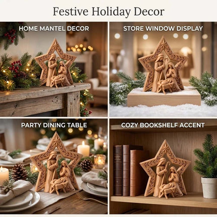 Christmas Nativity Ornament, Holy Family Manger Scene with Bethlehem Star
