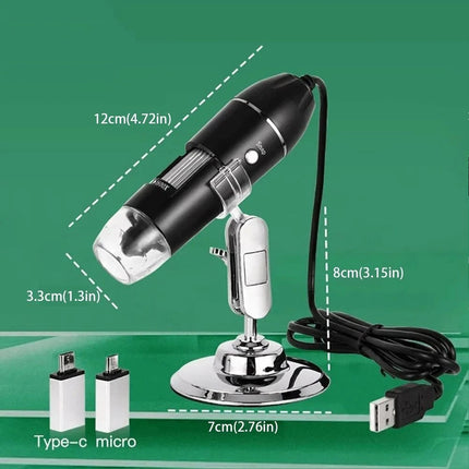 USB Digital Microscope 1600X Magnifying Tool 8 LED Light for Multi System