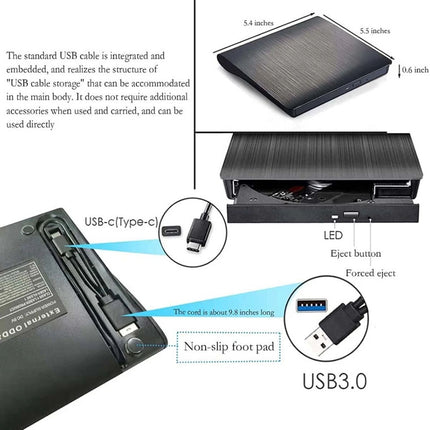 USB 3.0 External DVD CD VCD Writer Burner Reader Player Optical Drive for Laptop