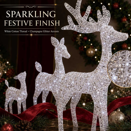 3 Piece LED Reindeer Family Christmas Outdoor Yard Xmas Decor Set White Stag Doe Fawn