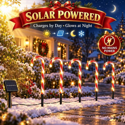 5 Solar Candy Cane Lights Outdoor Christmas Garden Pathway Stake Decorations LED