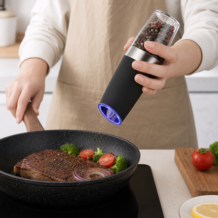 Black Electric Salt and Pepper Grinder, Single Pack, LED Light