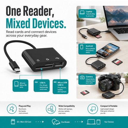 Card Reader USB C Micro USB SD TF Adapter for OTG Devices
