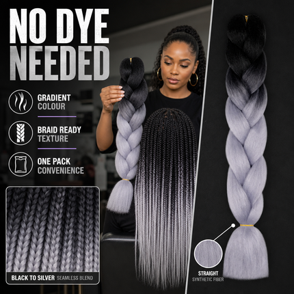 Synthetic Braiding Hair 62cm Black Silver Grey for Braid Styles