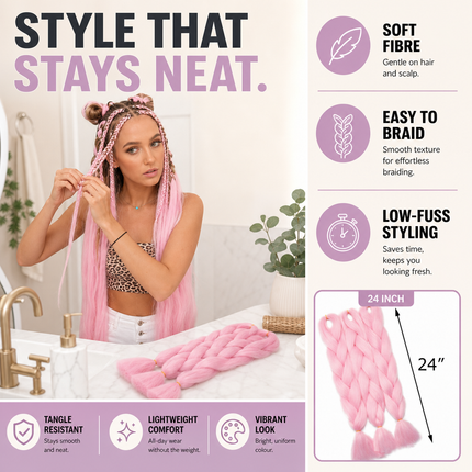 Synthetic Braiding Hair Light Pink 62cm for Box Braids and Crochet Styles