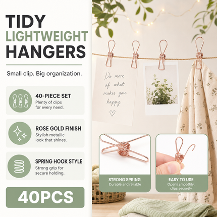 Clothes Peg Clips Rose Gold 40 Pack for Fairy Lights Camping Use