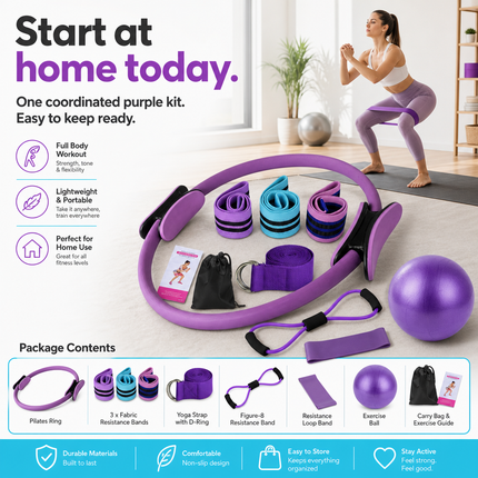 Yoga Fitness Set 11 Piece Purple Beginner Exercise Kit