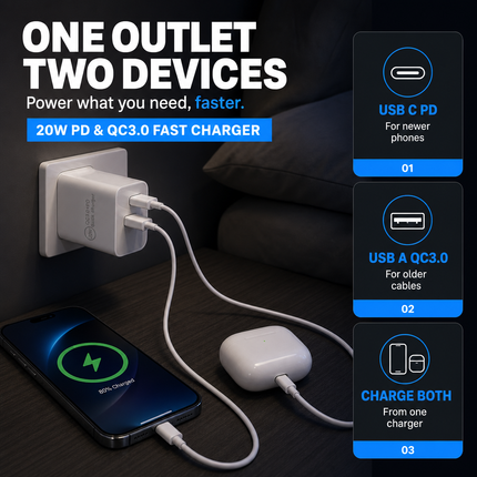 20W PD QC3 0 Fast Charger Broad Compatibility for USB C Devices