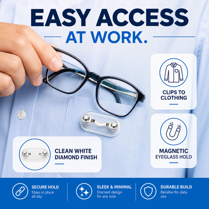 Magnetic Eyeglass Holder White Diamond Shirt Clip Accessory