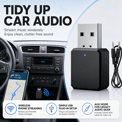 Bluetooth Audio Adapter USB 2 in 1 TX RX for Car Stereo AUX