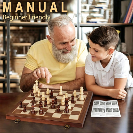39CM Large Magnetic Chess Wooden Set Folding Chessboard Pieces Wood Board Game