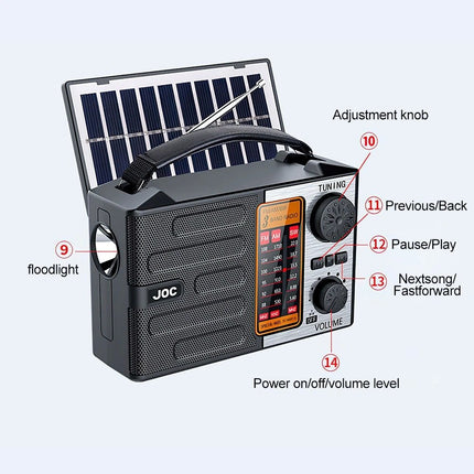 1200mAh Wind Up Solar Radio Emergency FM/AM USB Charger Led Torch