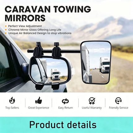 2x Towing Mirrors Pair Clip on Multi Fit Clamp On Towing Caravan 4X4 Trailer 4WD