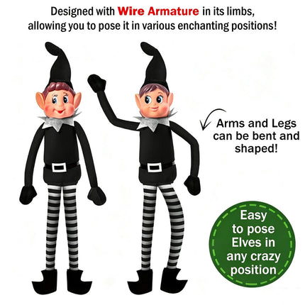 Christmas Elf Bend & Pose Black Plush Toy Bendable Naughty Elves Xmas Decor