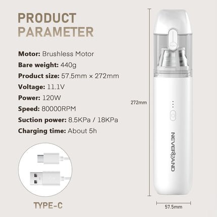 Handheld Vacuum for Car 18kPa Blows Dust w Crevice Tool Brush