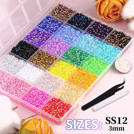 24000PCS Resin Rhinestone Bedazzling Kit,3mm Colorful DIY Flatback Nail Gems