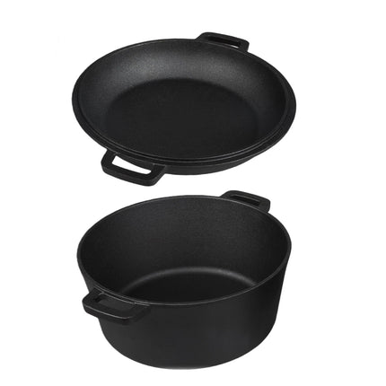 26cm 2in1 Double Dutch Oven Combo Cooking Pot Pan Cast Iron for Grill/ Roast-ing