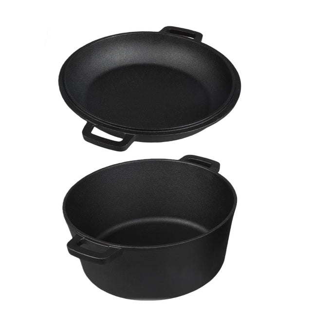 26cm 2in1 Double Dutch Oven Combo Cooking Pot Pan Cast Iron for Grill/ Roast-ing