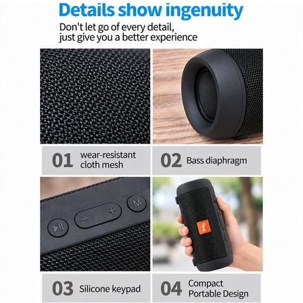 Wireless Portable Bluetooth Speaker with Stereo Sound, Bass, FM Radio, USB & TF Card Playback