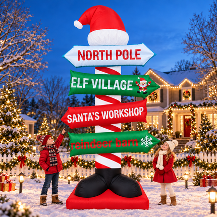 9FT Christmas Inflatable North Pole Sign Santa Hat Lighted Outdoor Yard Blow Up Decor