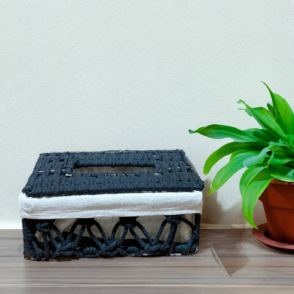 Tissue Box Woven Cotton Rope Paper Cube Organizer Container Case Holder Black