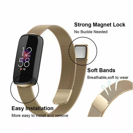 Rose Gold Fitbit Luxe Band Replacement Magnetic Wristband Watch Soft Stainless Steel Strap