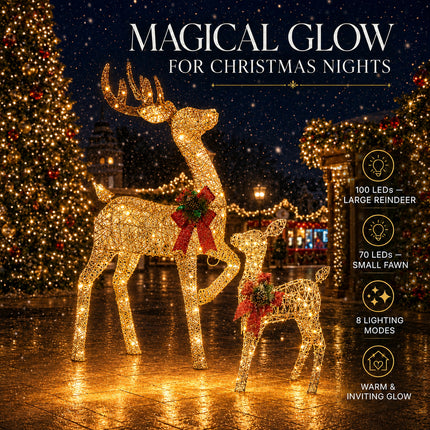 2-Piece Led Lighted Christmas Gold Prancing Reindeer Set Decoration