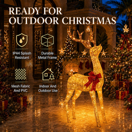 180cm Animated Solar Christmas Reindeer LED Light - Rotating Head, Iron Frame,Indoor & Outdoor