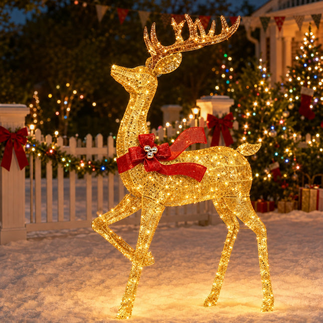 180 mm Solar Powered LED Christmas Reindeer Decor Lighted Iron Frame Indoor Outdoor
